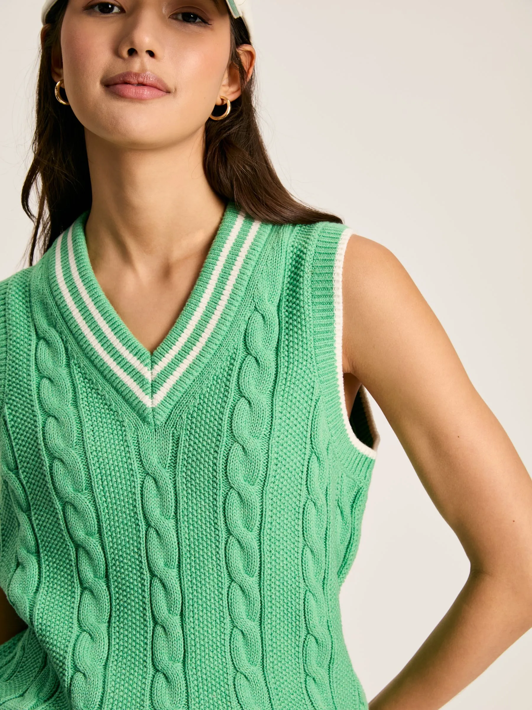 Green Cable Knitted V-Neck Vest