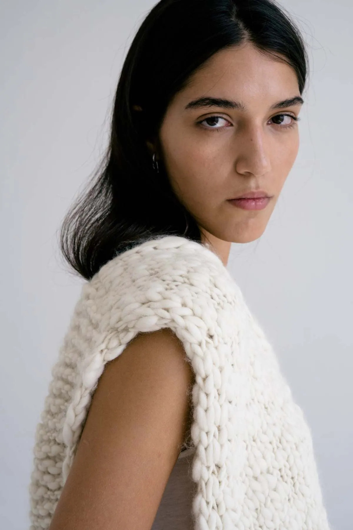 Hand Knitted Acacia Wool Vest - Ivory