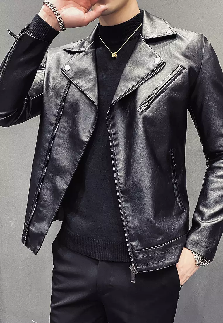 HAPPY FRIDAYS Men's Faux Leather Lapel Jacket MJ618