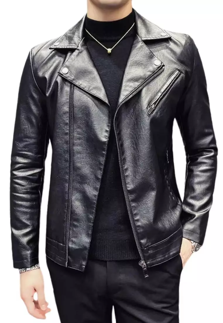 HAPPY FRIDAYS Men's Faux Leather Lapel Jacket MJ618