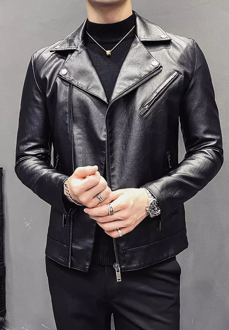 HAPPY FRIDAYS Men's Faux Leather Lapel Jacket MJ618