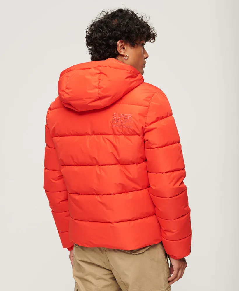 Hooded Sports Puffer Jacket | Bright Red