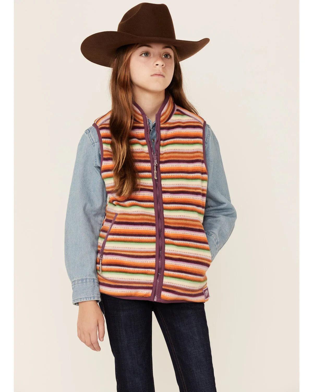 Hooey Girls' Serape Print Reversible Zip-Front Fleece Vest