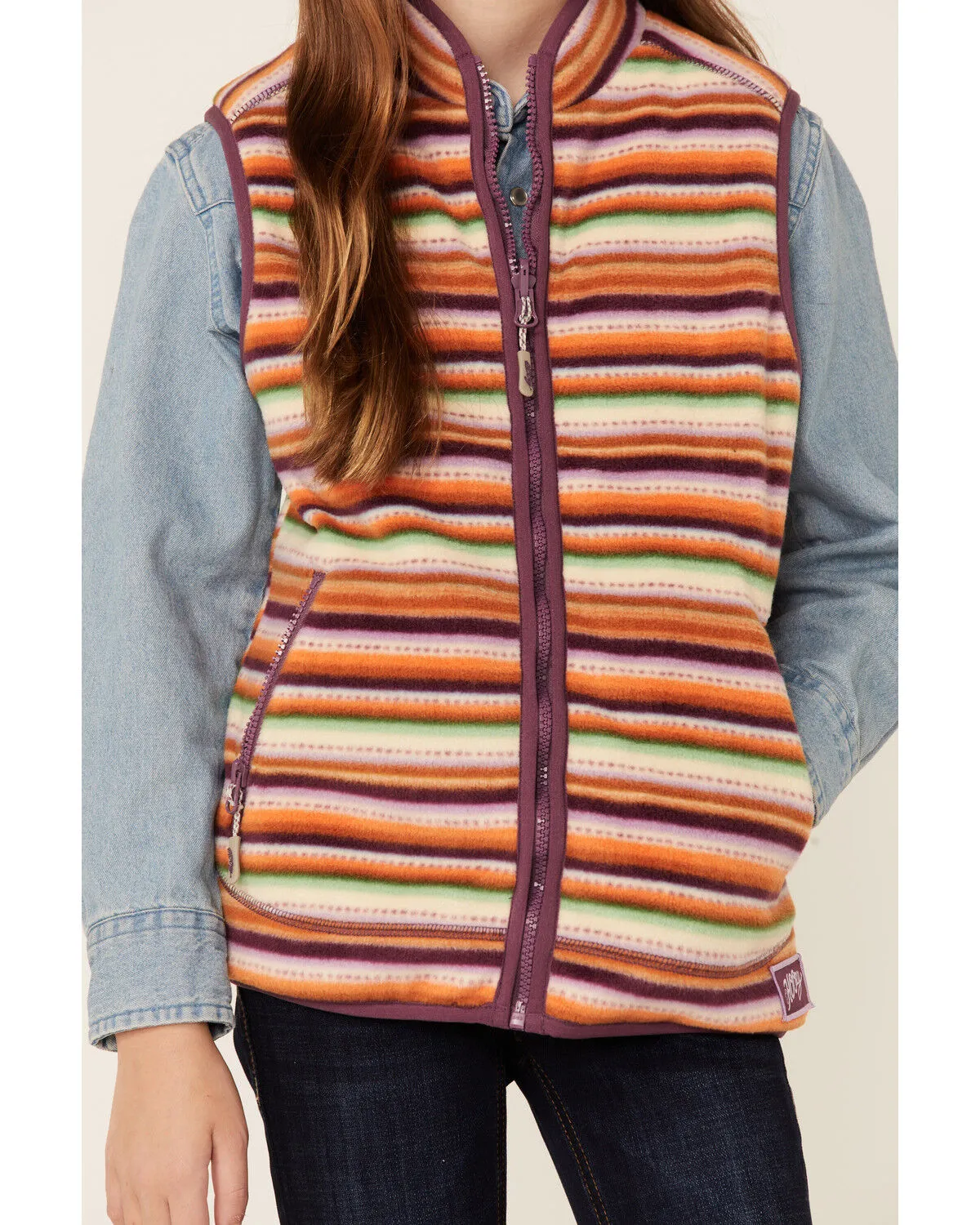 Hooey Girls' Serape Print Reversible Zip-Front Fleece Vest