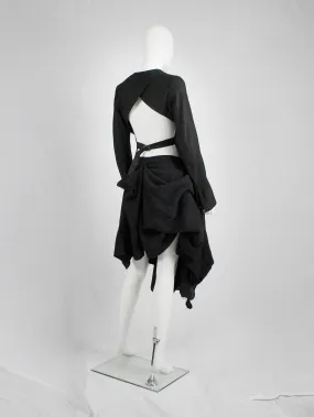 Isaac Sellam black leather jacket with open back and belt strap