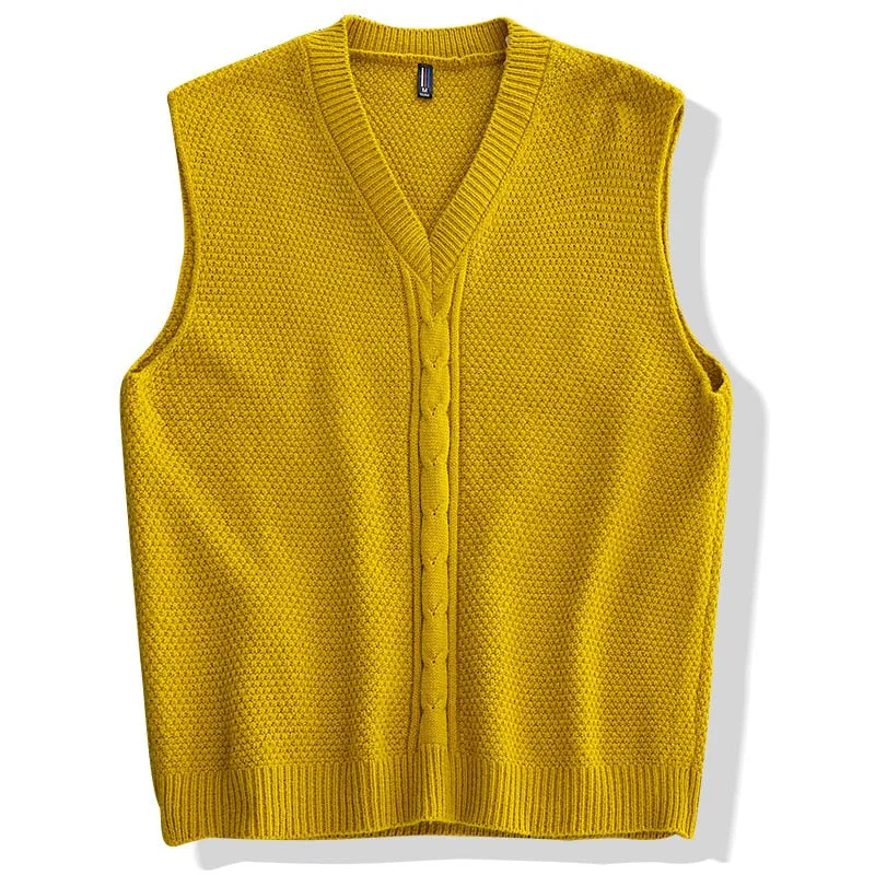 Japanese Men's Solid Pattern V Neck Loose Oversized Knitted Vest Sweater