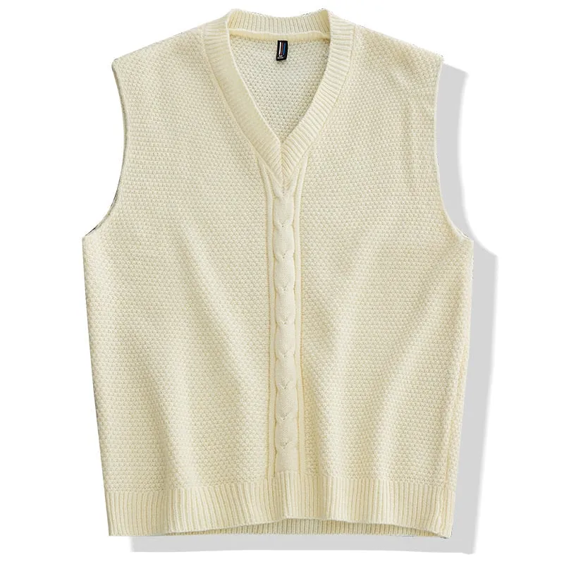 Japanese Men's Solid Pattern V Neck Loose Oversized Knitted Vest Sweater