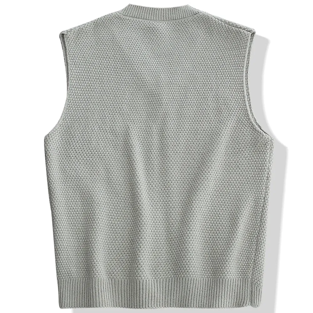 Japanese Men's Solid Pattern V Neck Loose Oversized Knitted Vest Sweater