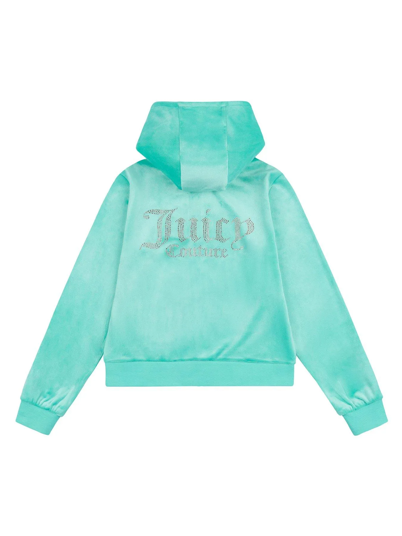 Juicy Couture Girls Diamante Velour Zip Through Hoodie - Turquoise