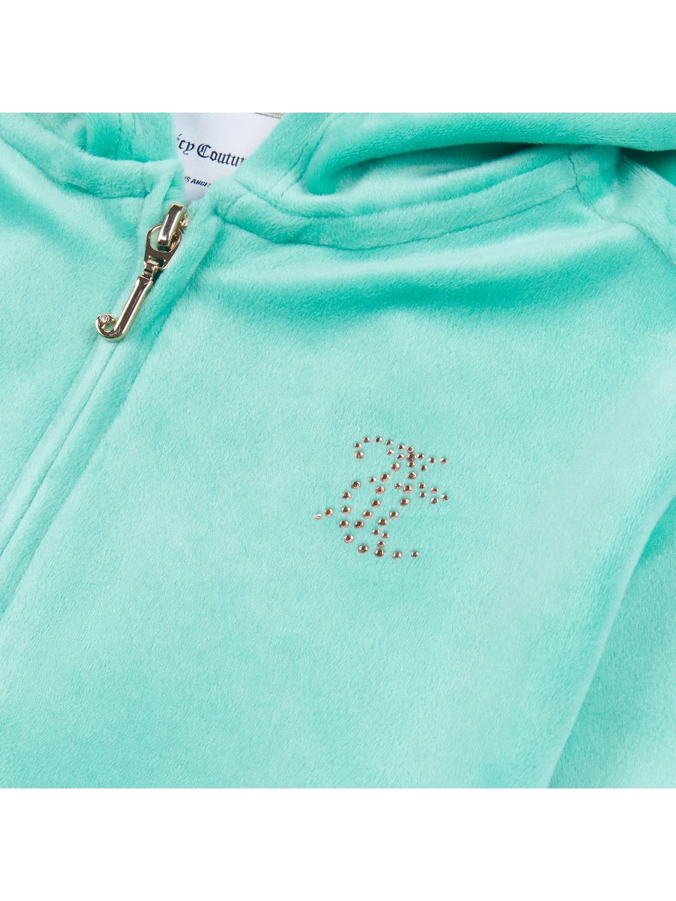 Juicy Couture Girls Diamante Velour Zip Through Hoodie - Turquoise