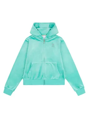 Juicy Couture Girls Diamante Velour Zip Through Hoodie - Turquoise