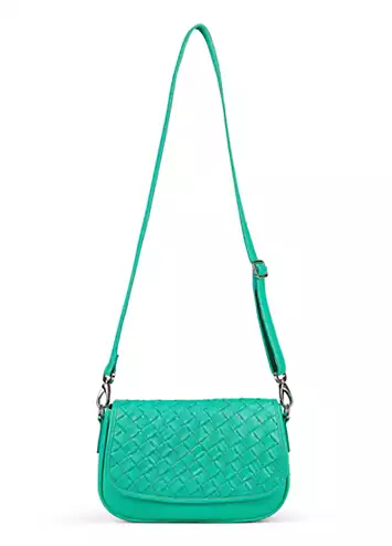 Kaleidoscope Jade Green Leather Weave Shoulder Bag | Grattan