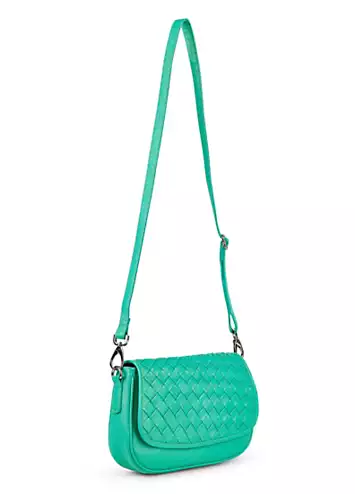 Kaleidoscope Jade Green Leather Weave Shoulder Bag | Grattan