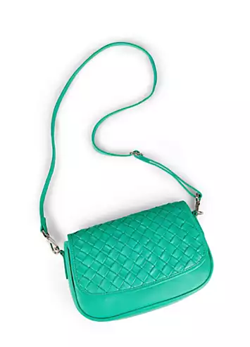 Kaleidoscope Jade Green Leather Weave Shoulder Bag | Grattan