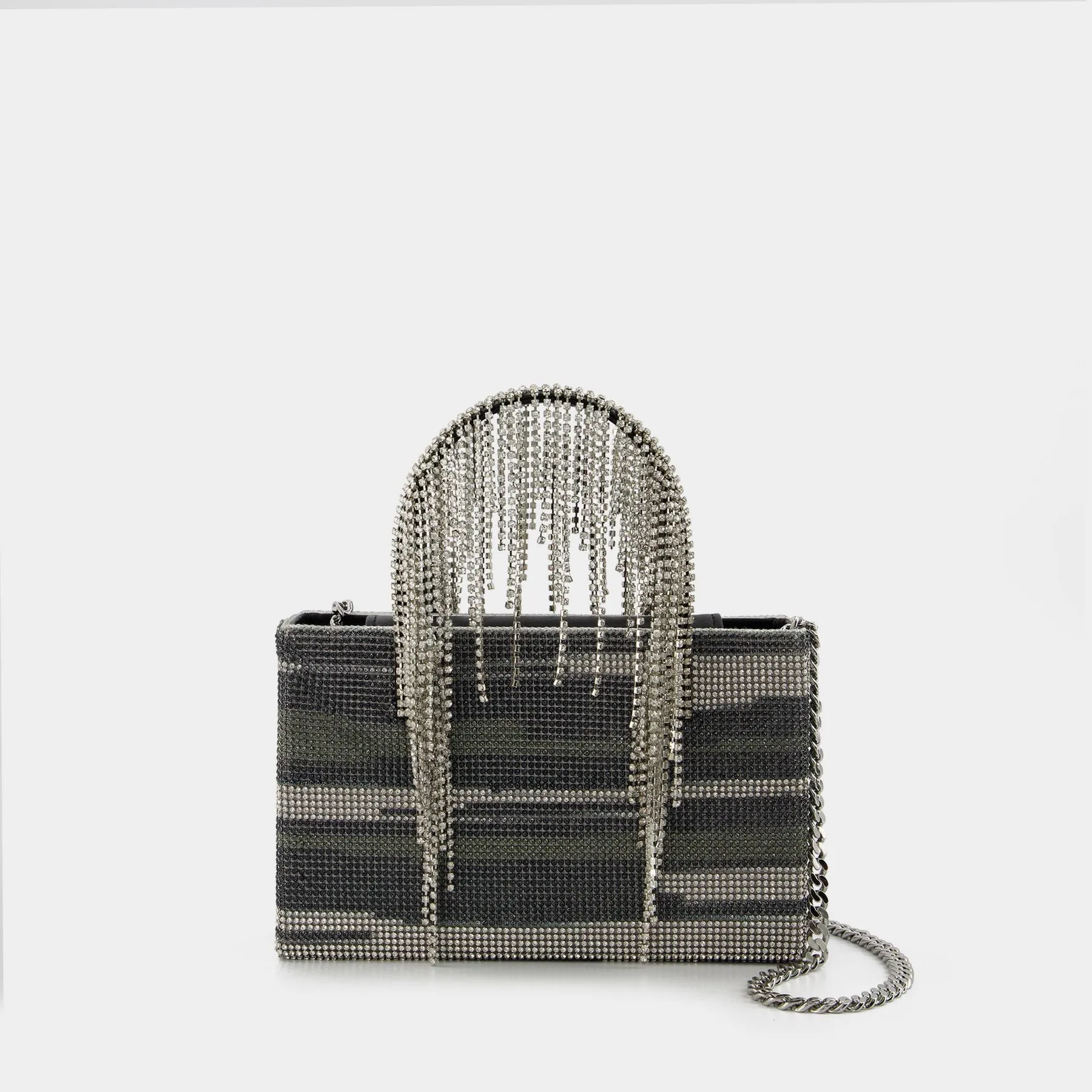 Kara  Midi Crystal Fringe Handbag - Kara - Black Stripes - Strass