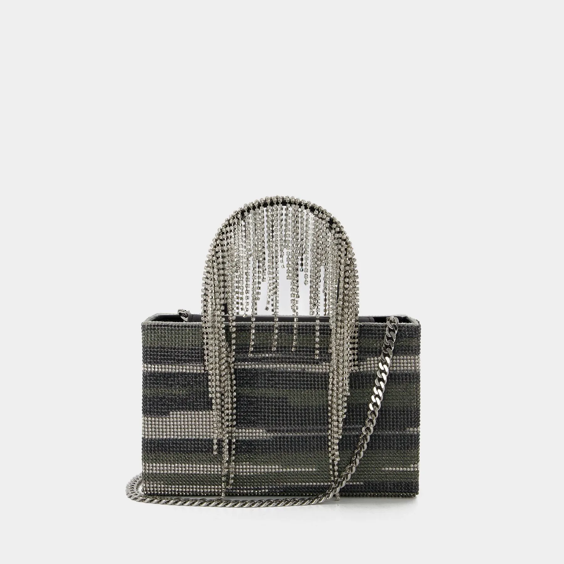 Kara  Midi Crystal Fringe Handbag - Kara - Black Stripes - Strass