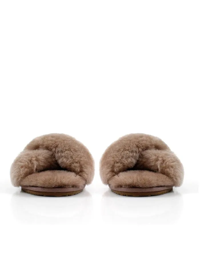 La Tribe      LA TRIBE - Cross Over Sheepy Slipper (Cinnamon)