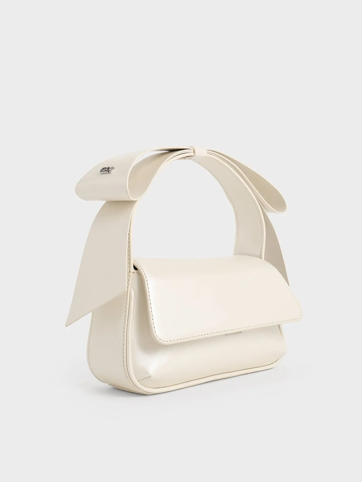 Leather Bow Top-Handle Bag - White