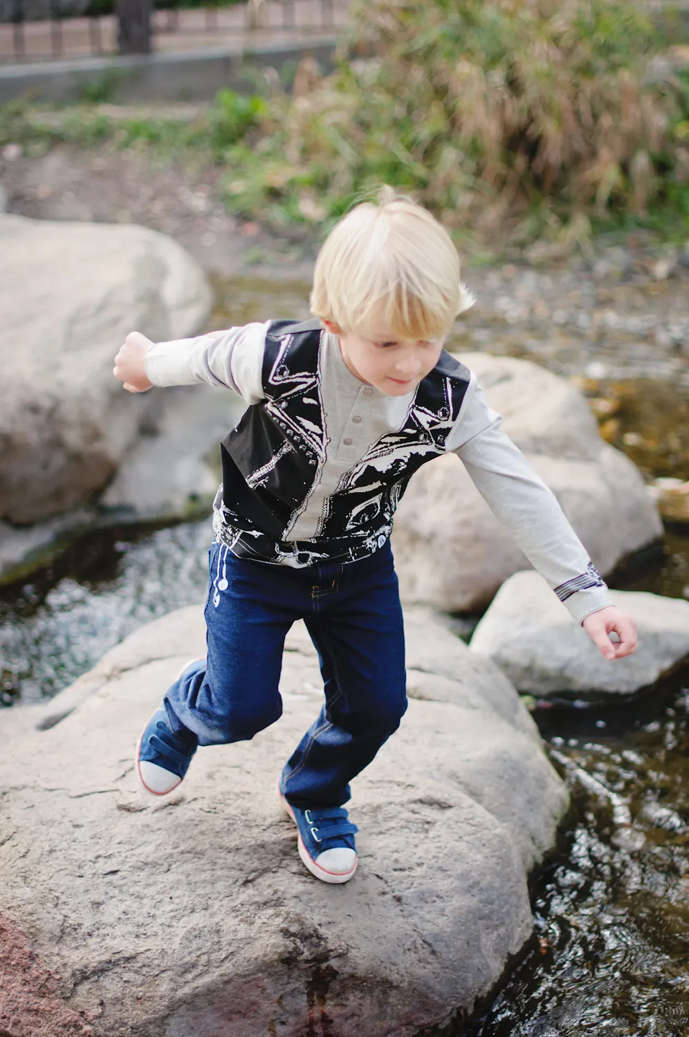 Leather On Tour Vest Baby Henley Shirt by: Mini Shatsu