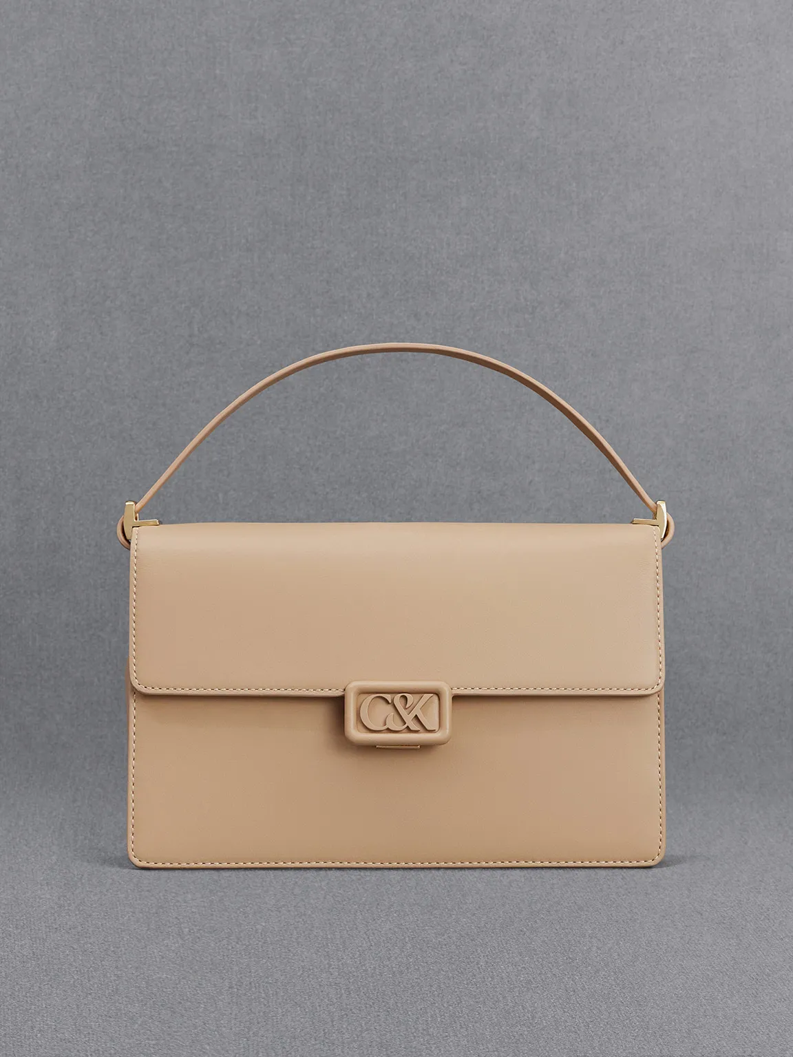 Leather Shoulder Bag - Nude