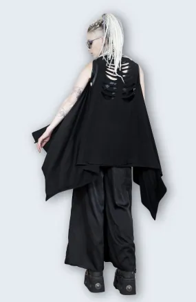 Leather strap slashed rib cage cardigan vest