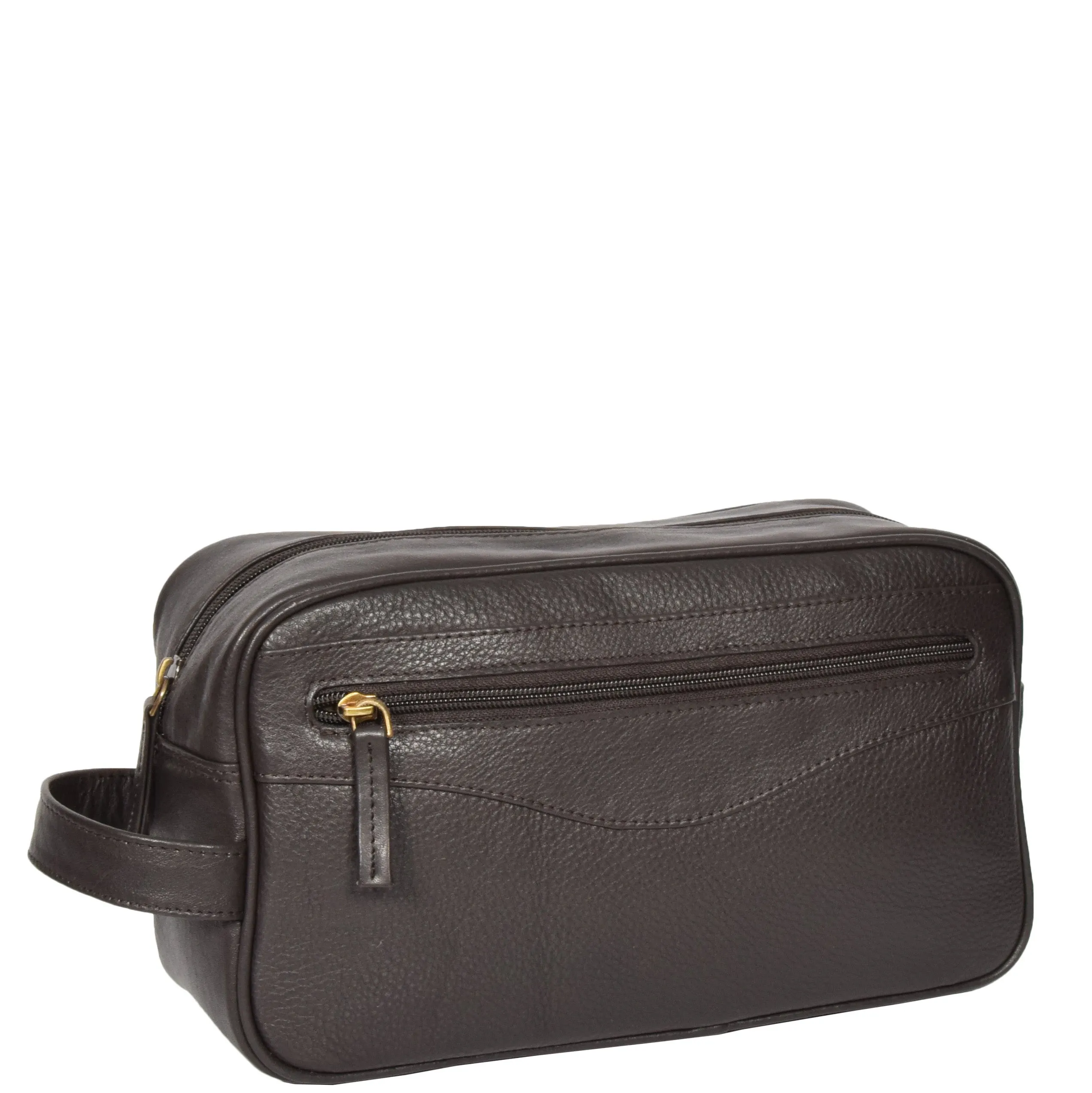 Leather Wash Bag with Carry Handle HOL18 Brown