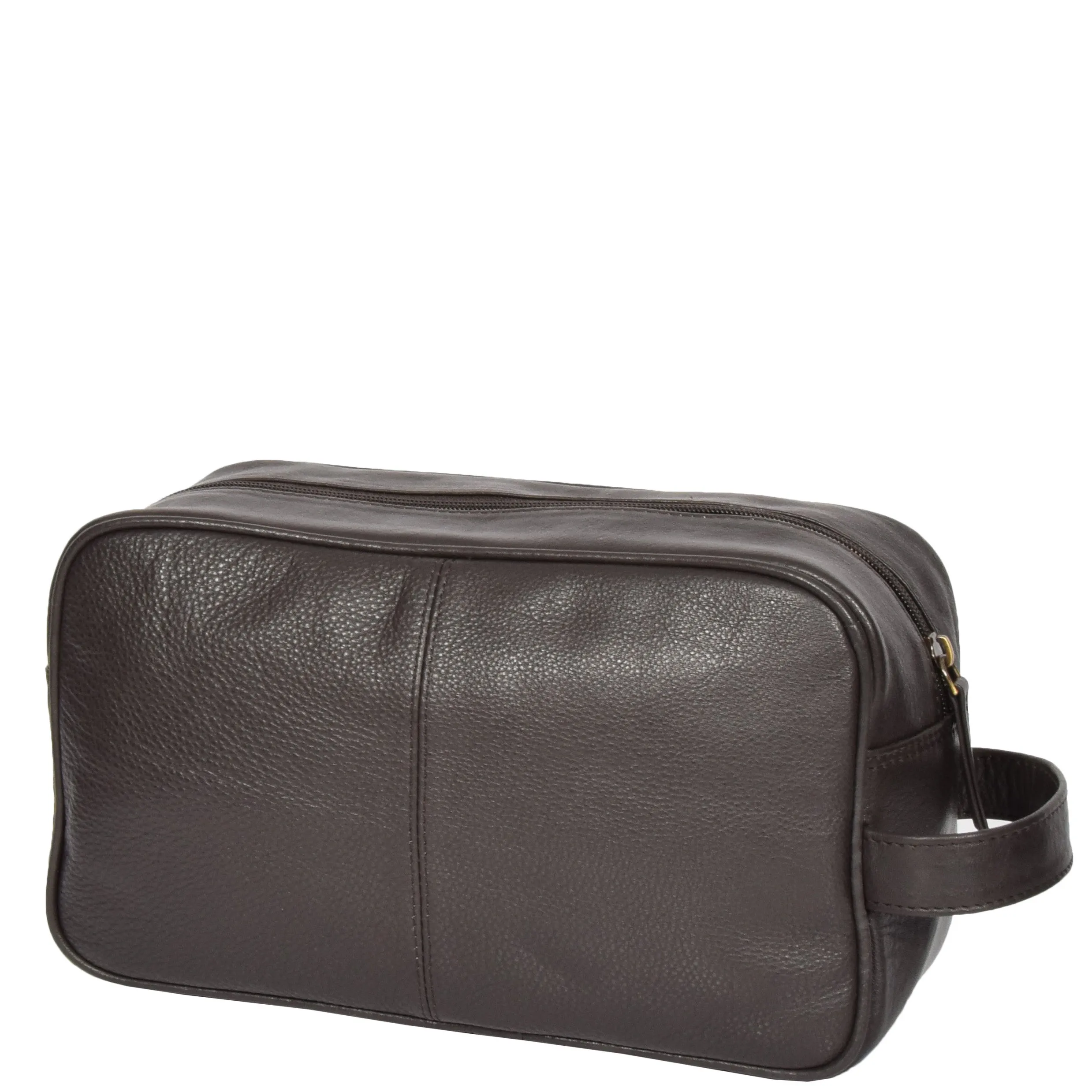 Leather Wash Bag with Carry Handle HOL18 Brown