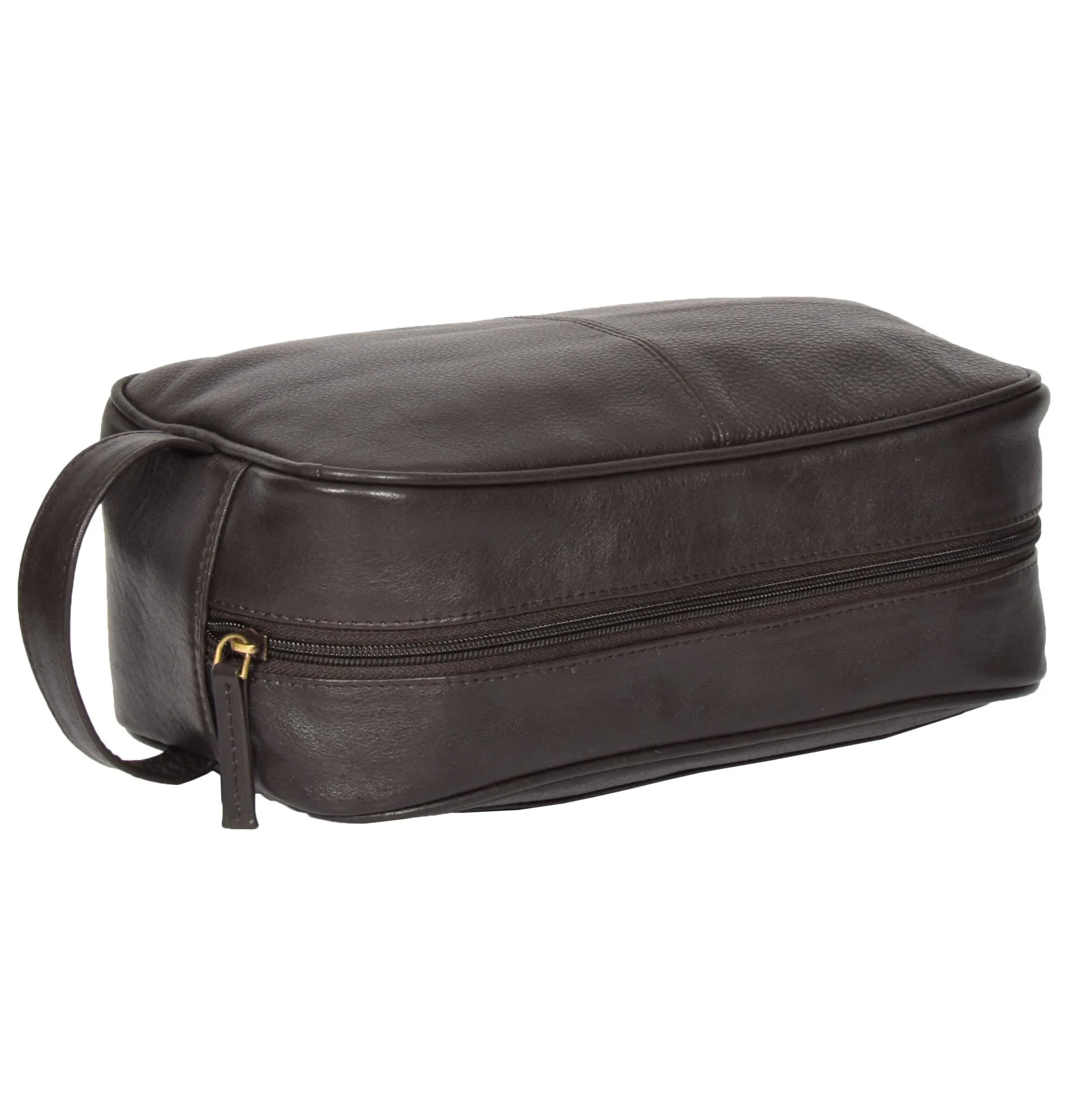 Leather Wash Bag with Carry Handle HOL18 Brown