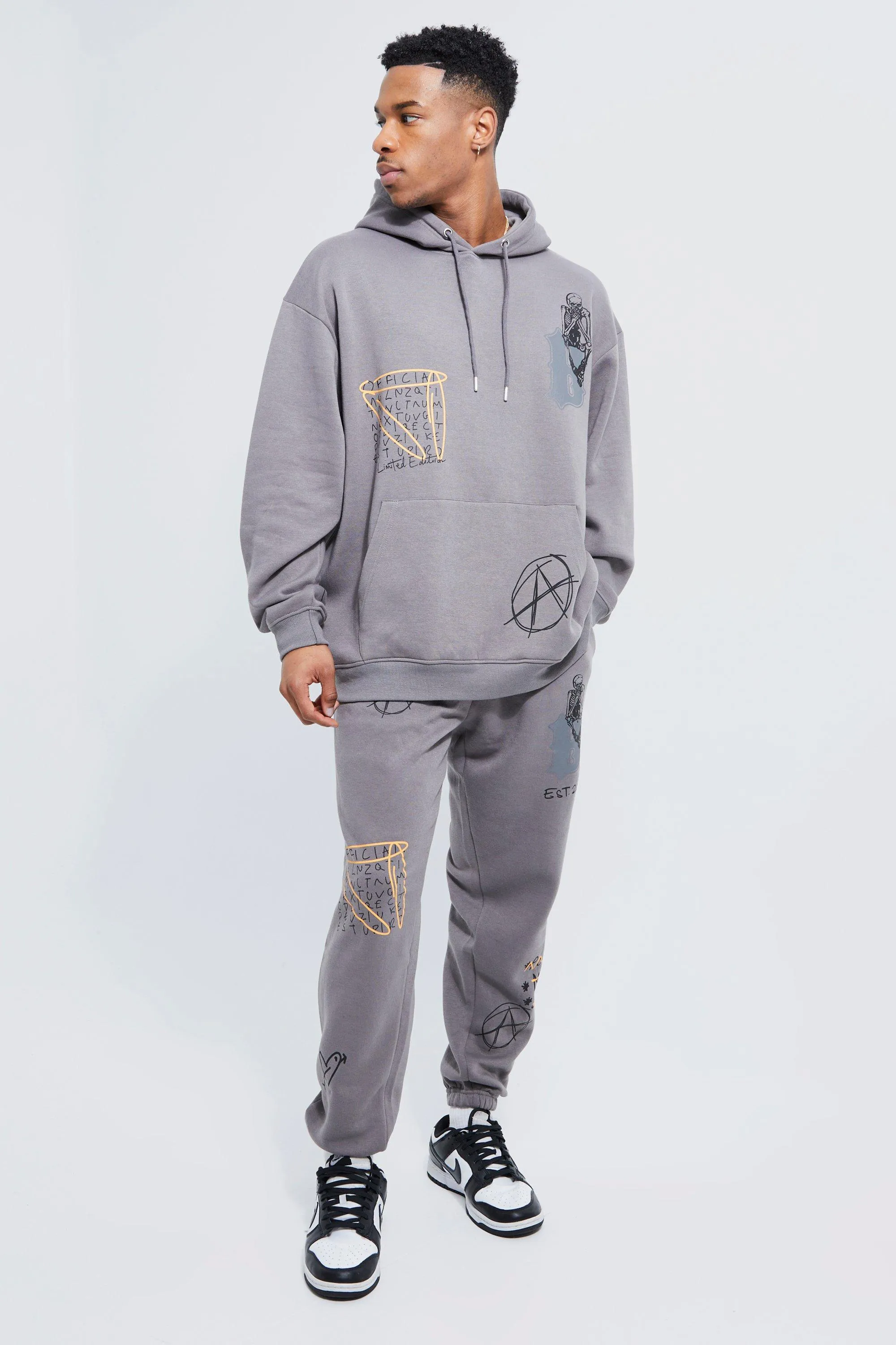 Lightweight Oversized Graffiti Hooded Tracksuit