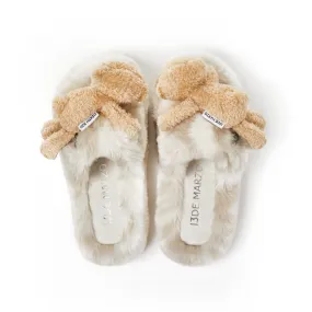 Logo Furry Plush Slipper in White-