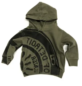 Manhole Cover Hoodie, Toddler Size. Spirit of Detroit Kid's Pullover Sweatshirt, Military Green