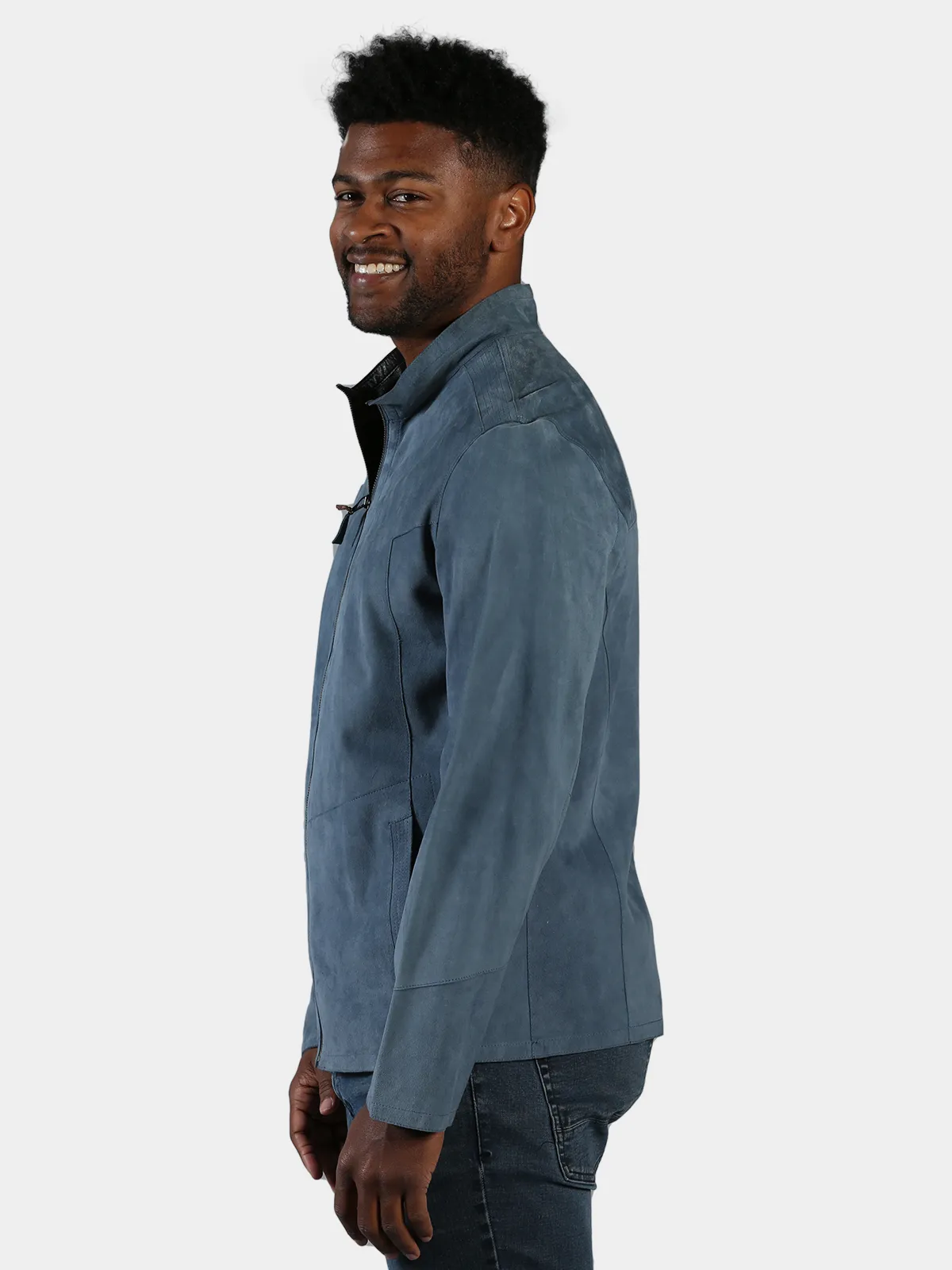 Man's Blue Suede Jacket Reversible to Navy Leather  - Estate Furs