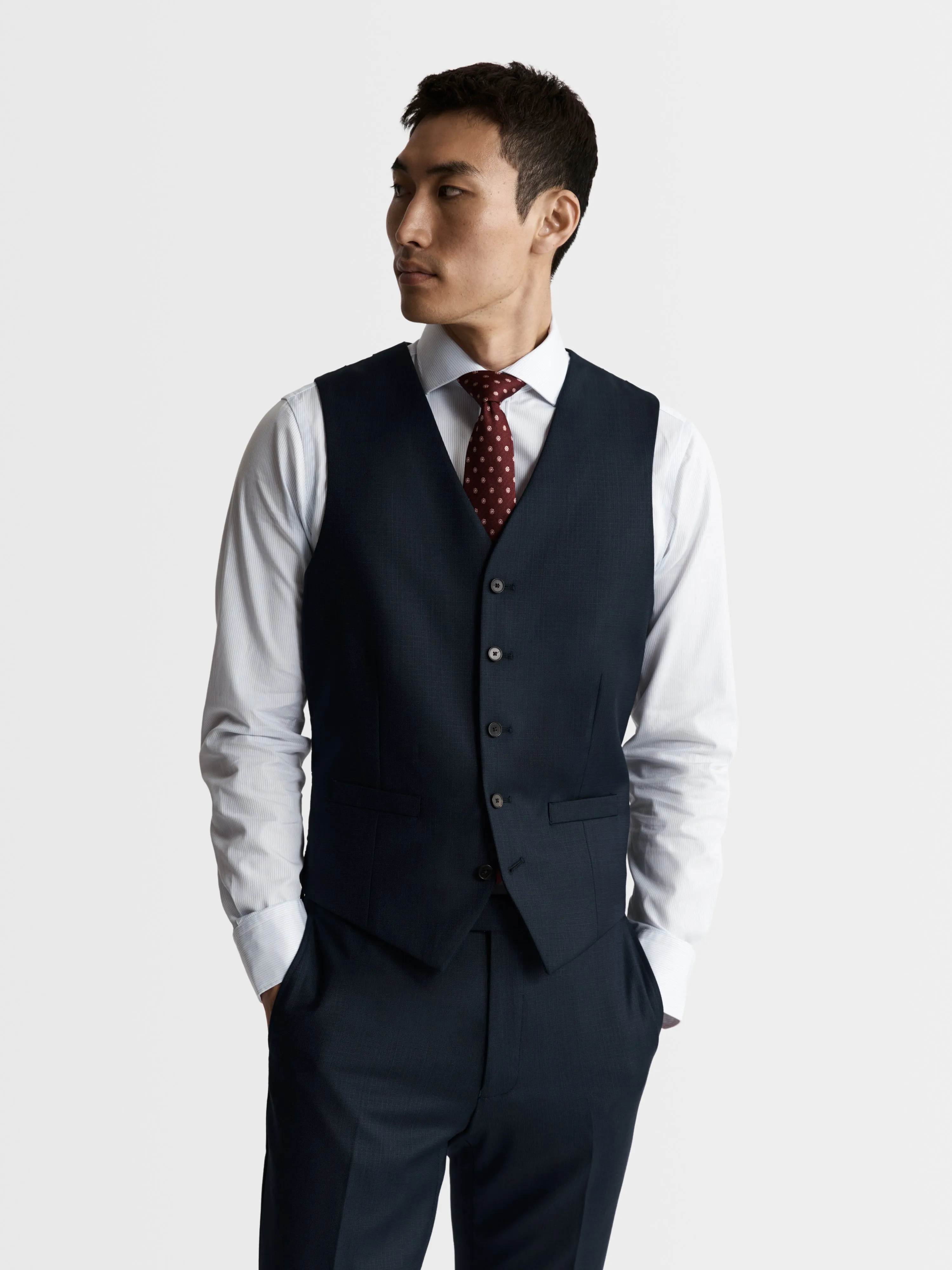 Maxwell Italian Luxury Slim Navy Textured Waistcoat