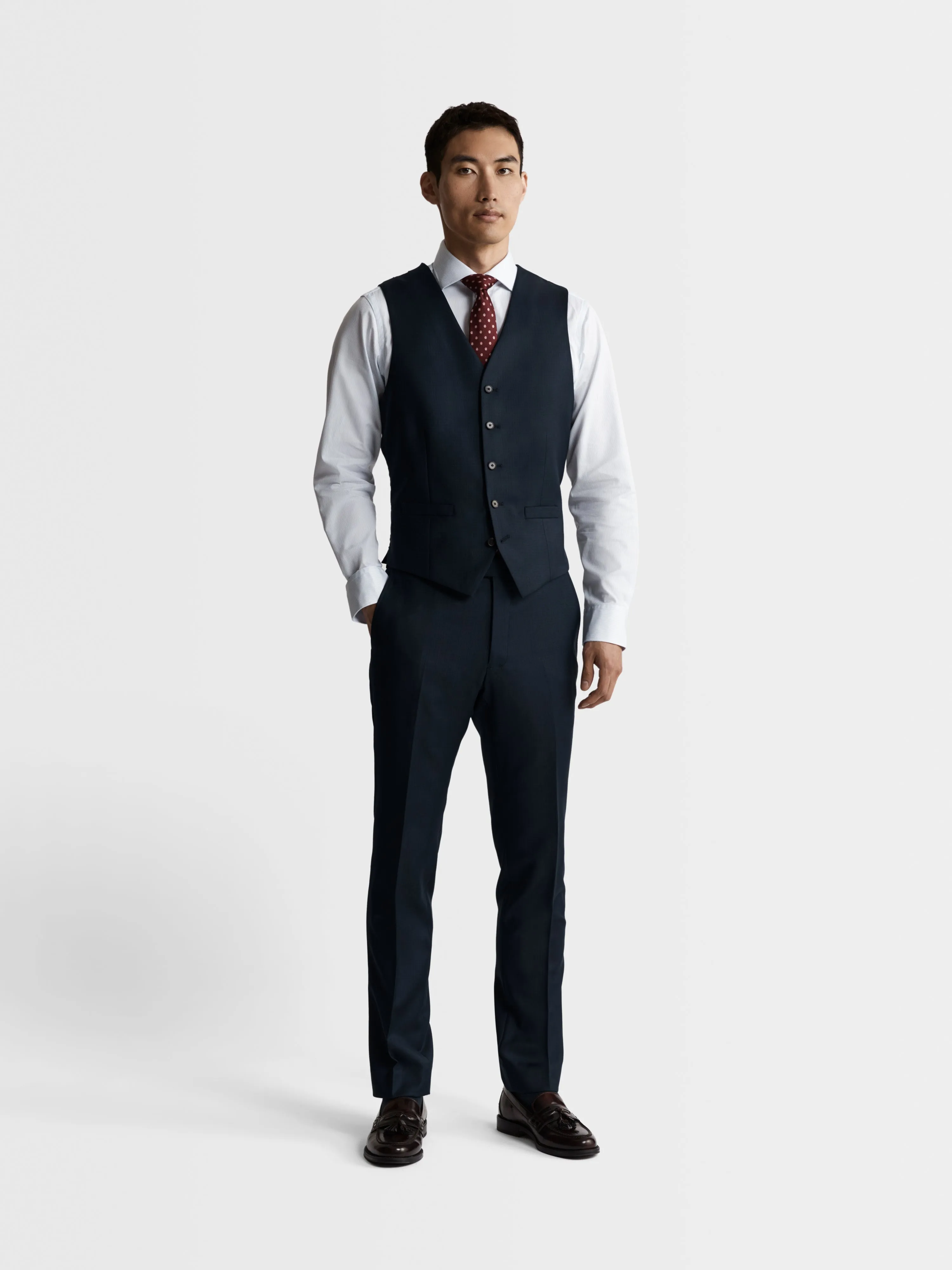 Maxwell Italian Luxury Slim Navy Textured Waistcoat