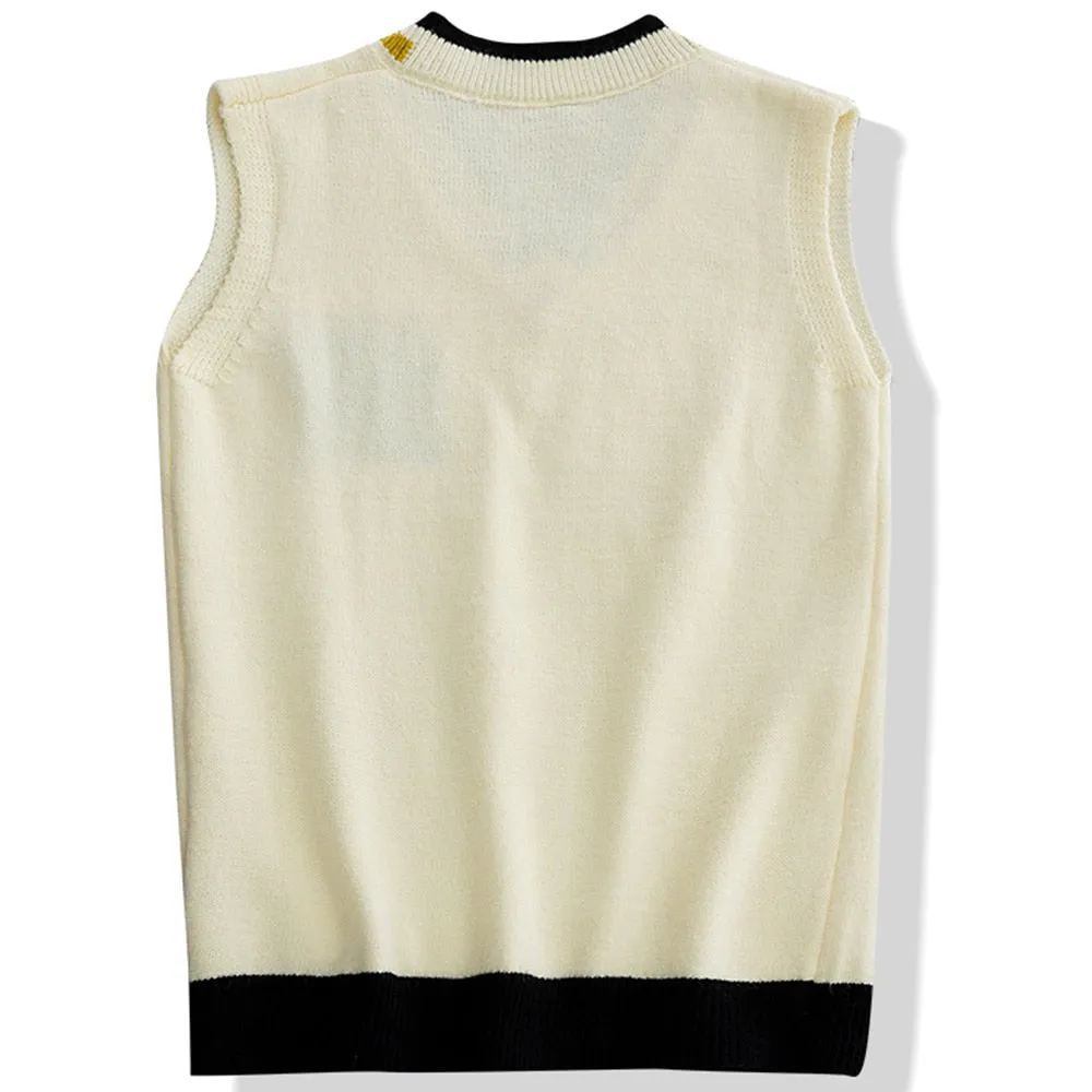 Men's England Style Hip Hop V-neck Vest Sleeveless Knitted Sweater