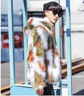 Men's High Street Winter Hooded Oversized Synthetic Fur Parka Jacket