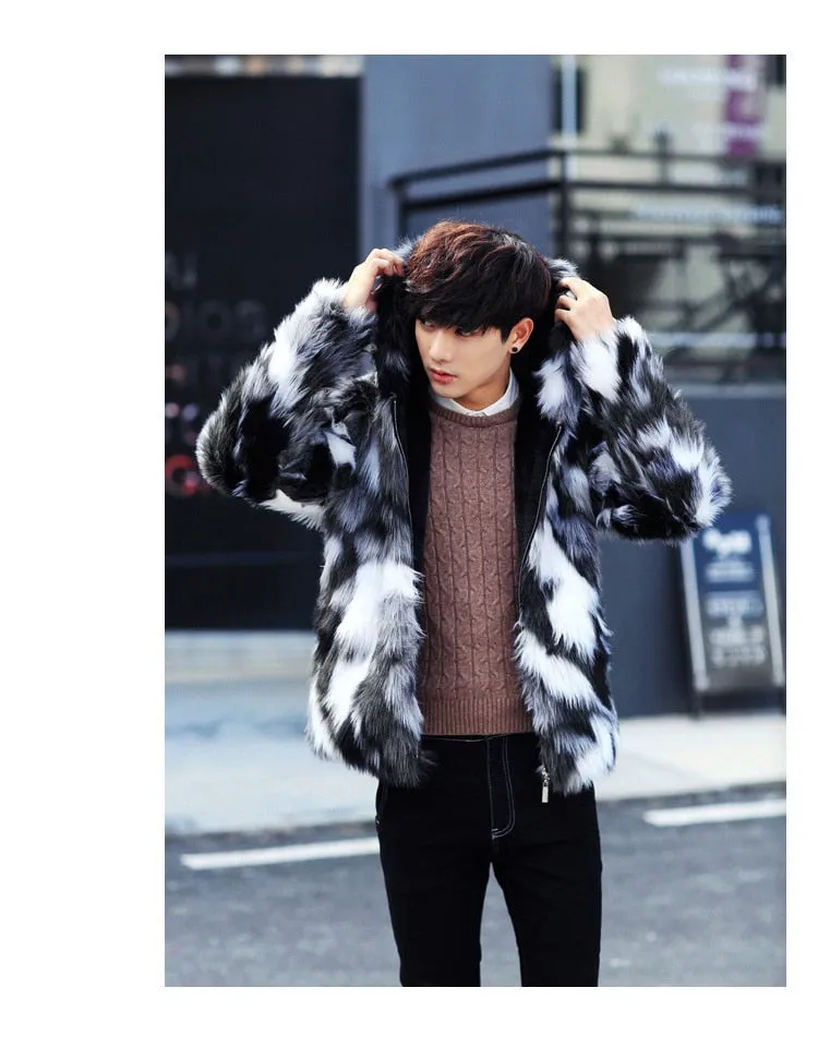 Men's High Street Winter Hooded Oversized Synthetic Fur Parka Jacket