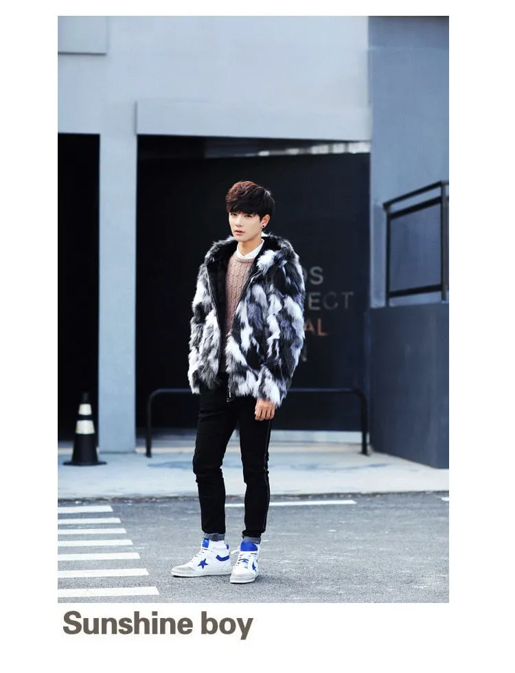 Men's High Street Winter Hooded Oversized Synthetic Fur Parka Jacket