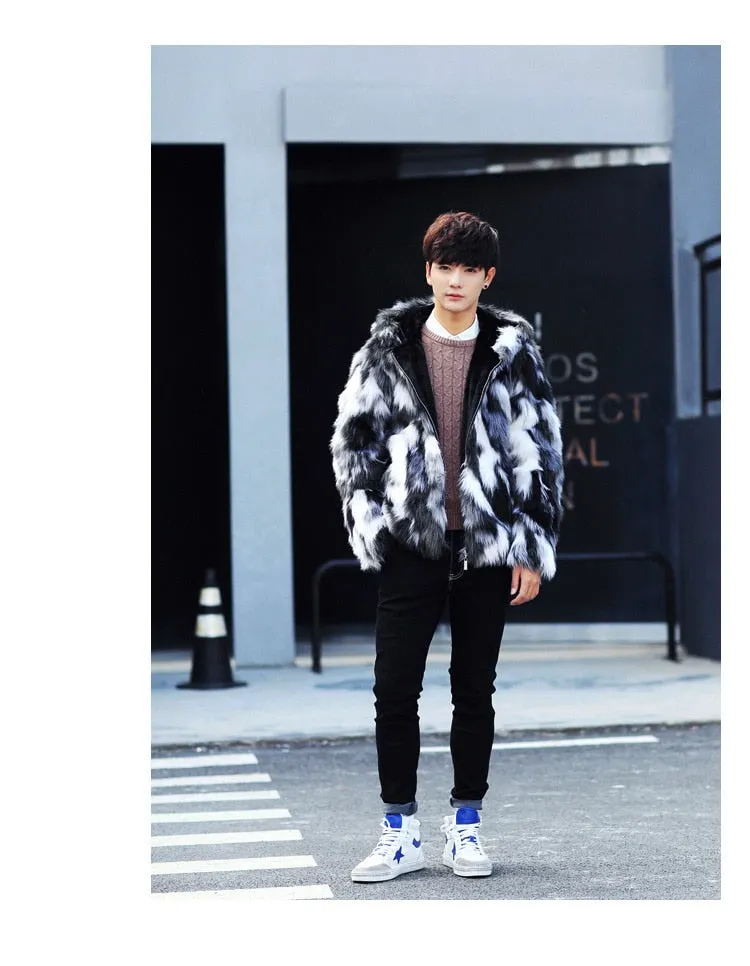 Men's High Street Winter Hooded Oversized Synthetic Fur Parka Jacket