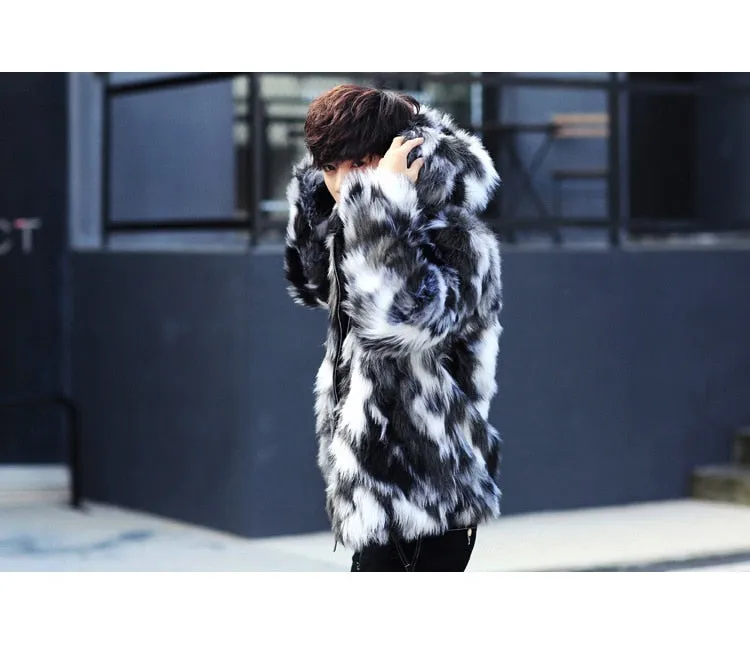 Men's High Street Winter Hooded Oversized Synthetic Fur Parka Jacket