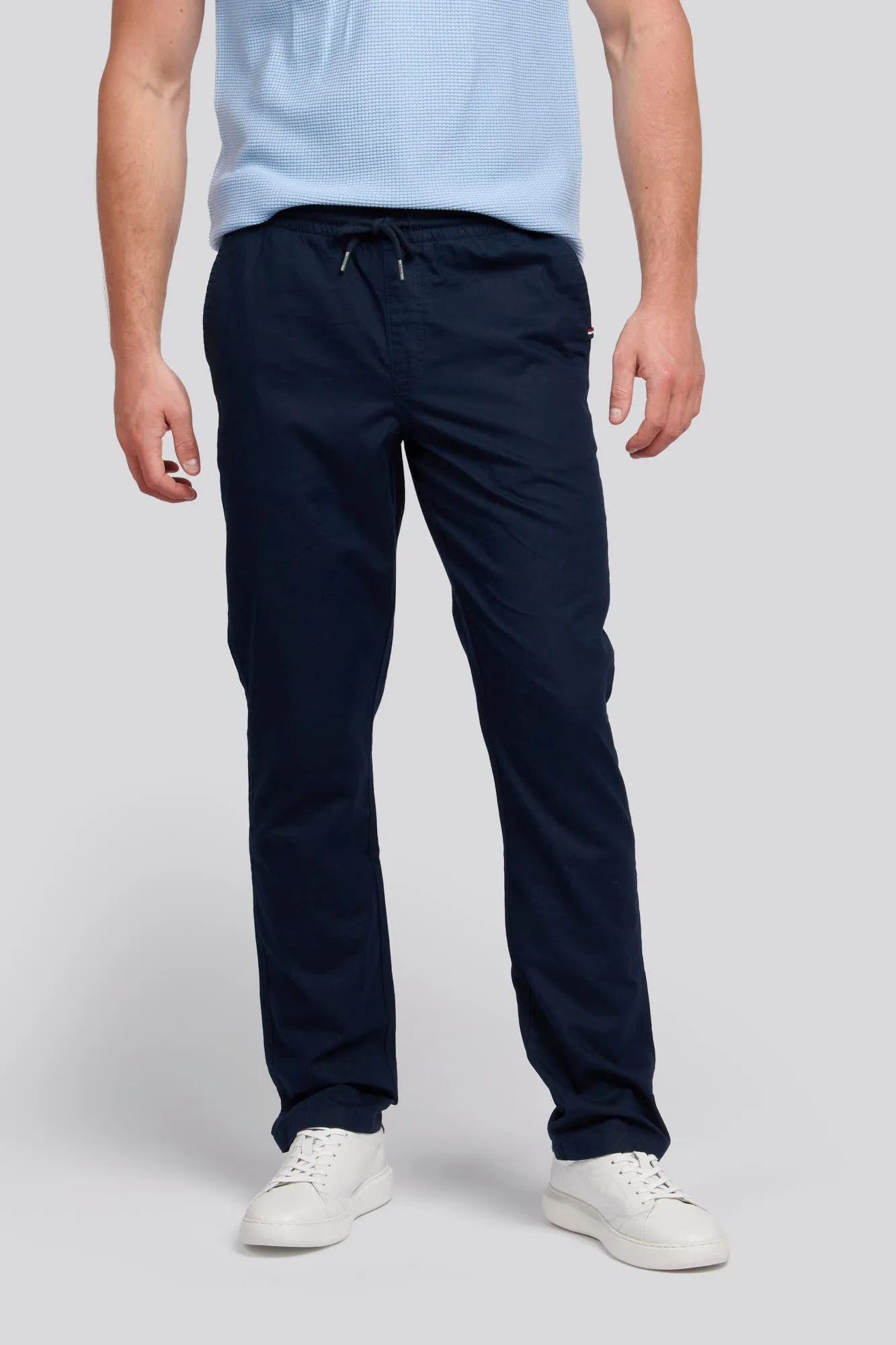 Mens Linen Blend Drawstring Trousers in Dark Sapphire Navy