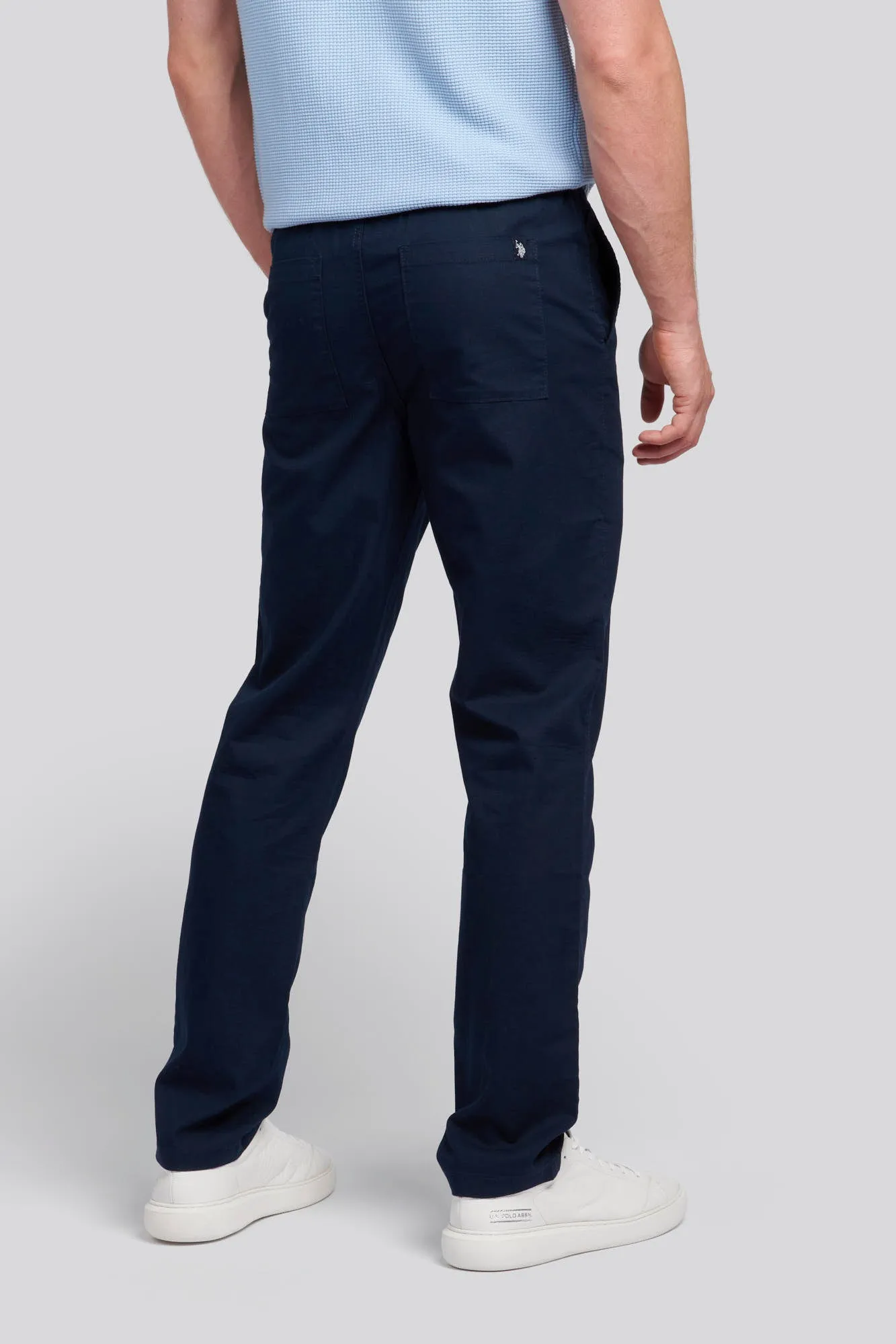 Mens Linen Blend Drawstring Trousers in Dark Sapphire Navy