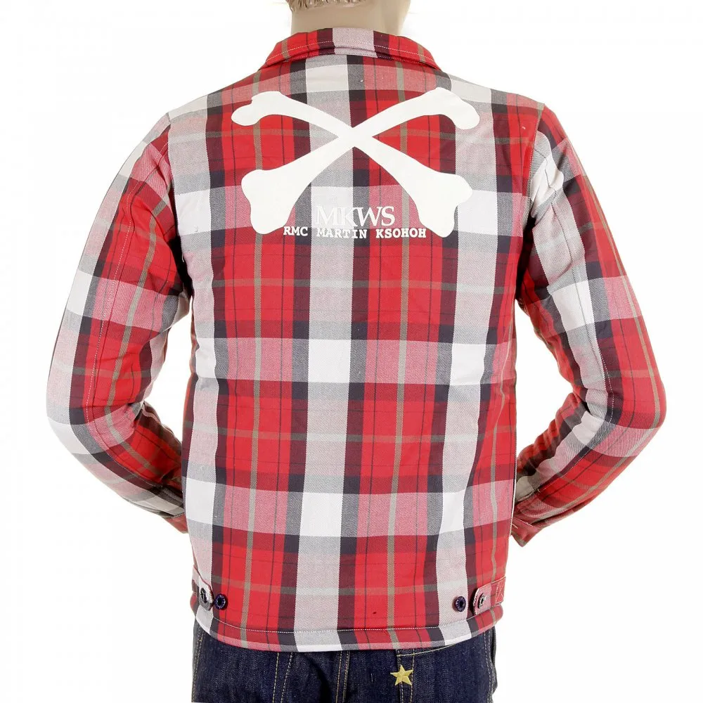 Mens Padded Red Check Regular Fit Zip Up Jacket