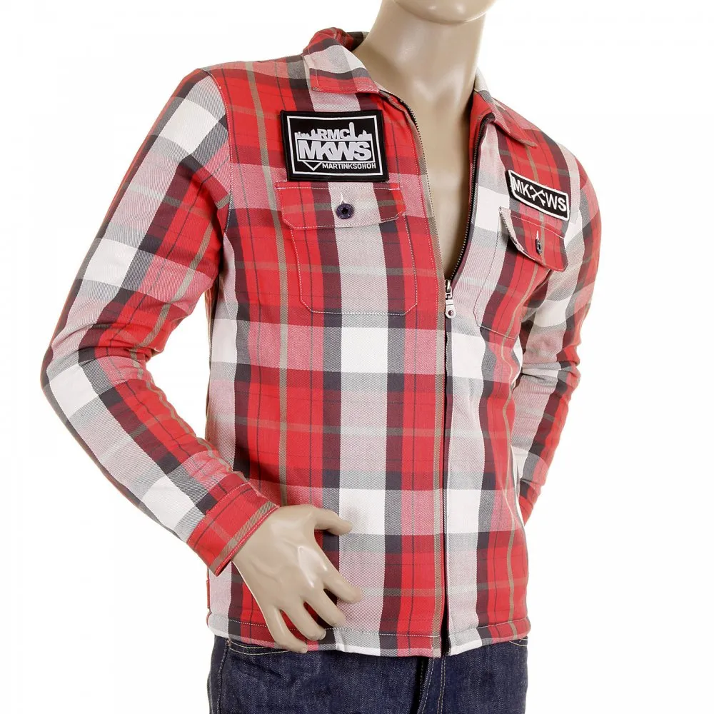 Mens Padded Red Check Regular Fit Zip Up Jacket