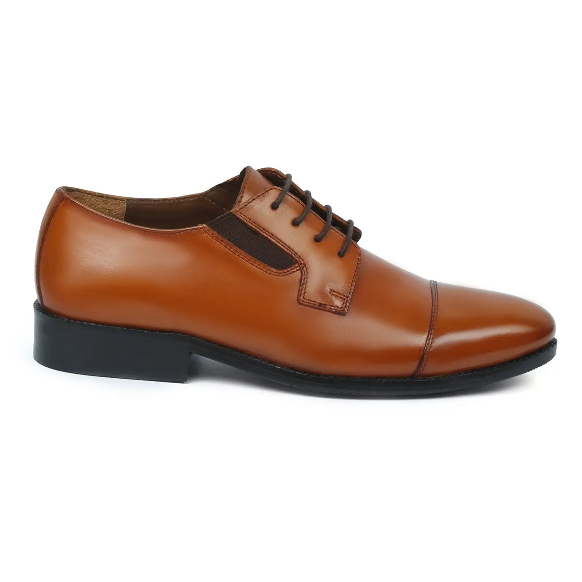 Men's Tan Cap Toe Leather Formal Shoes By Brune & Bareskin