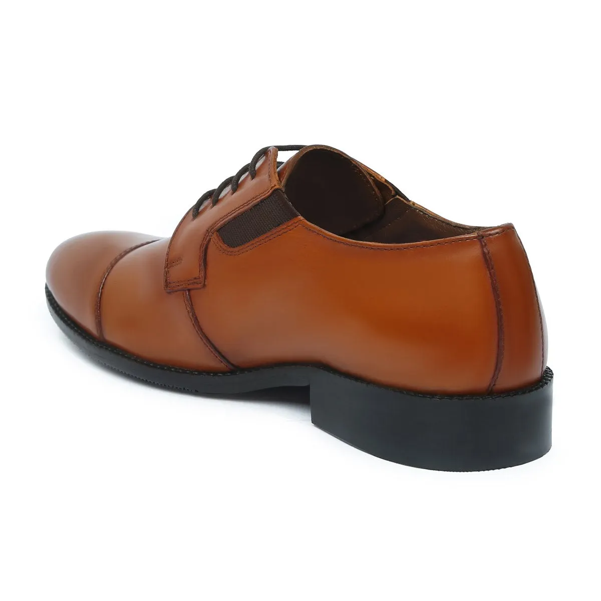 Men's Tan Cap Toe Leather Formal Shoes By Brune & Bareskin