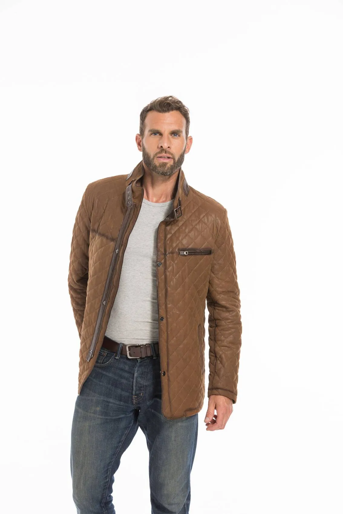 Men's tobacco nuplin leather jacket e 09