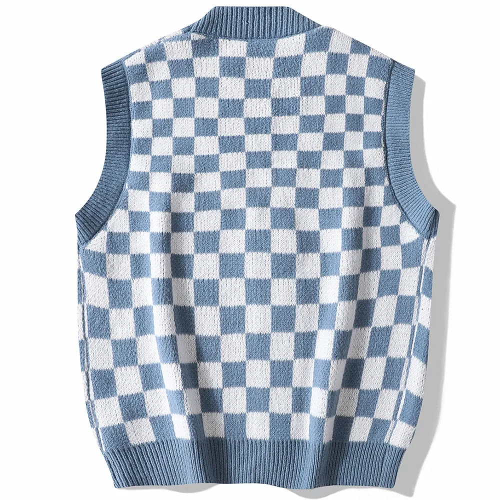 Men's Vintage Hip Hop Hand Knitted Sleeveless Loose Vest V-Neck Jersey