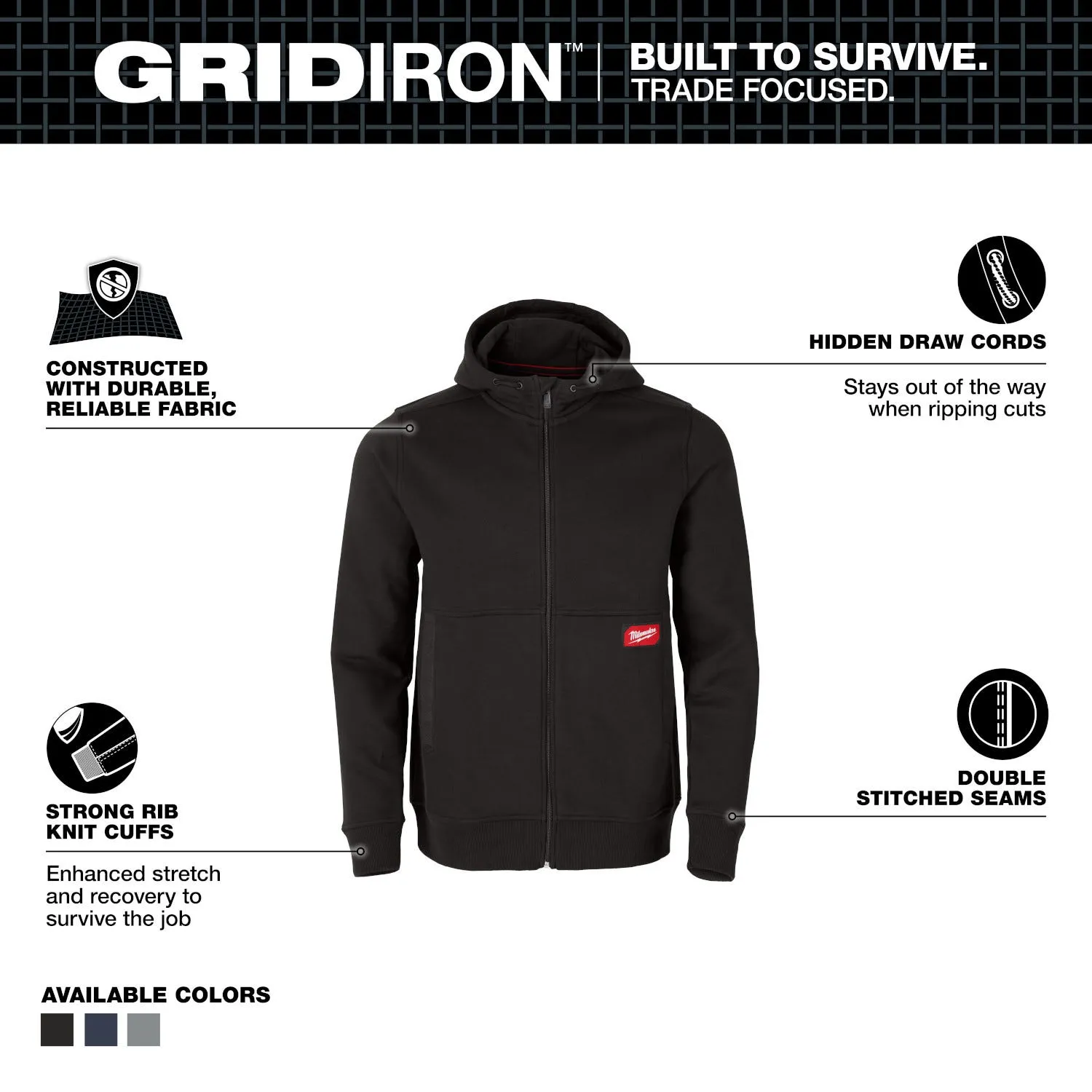 Milwaukee Tools Gridiron Full-Zip Hoodie Black M250B