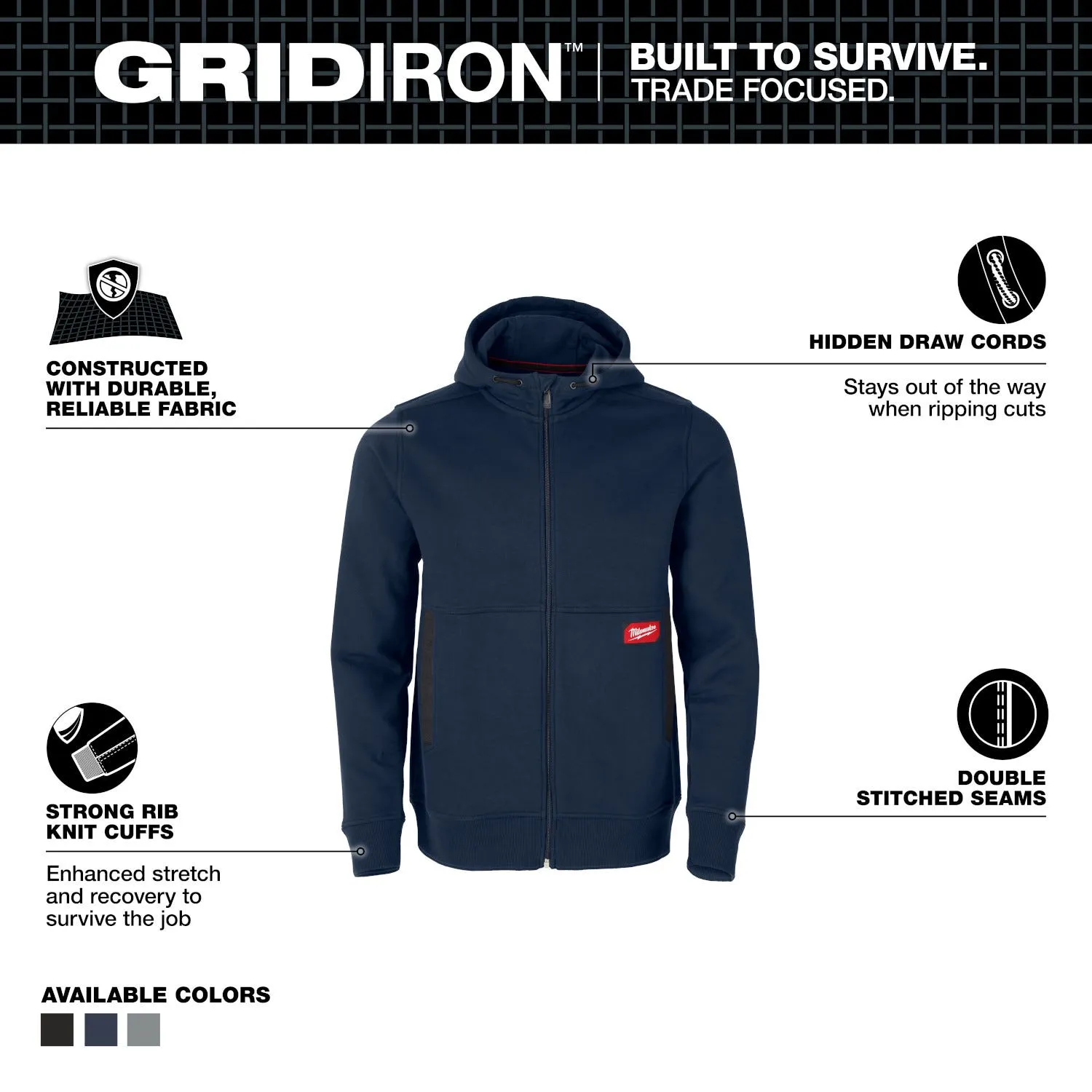 Milwaukee Tools Gridiron Full-Zip Hoodie Navy M250U